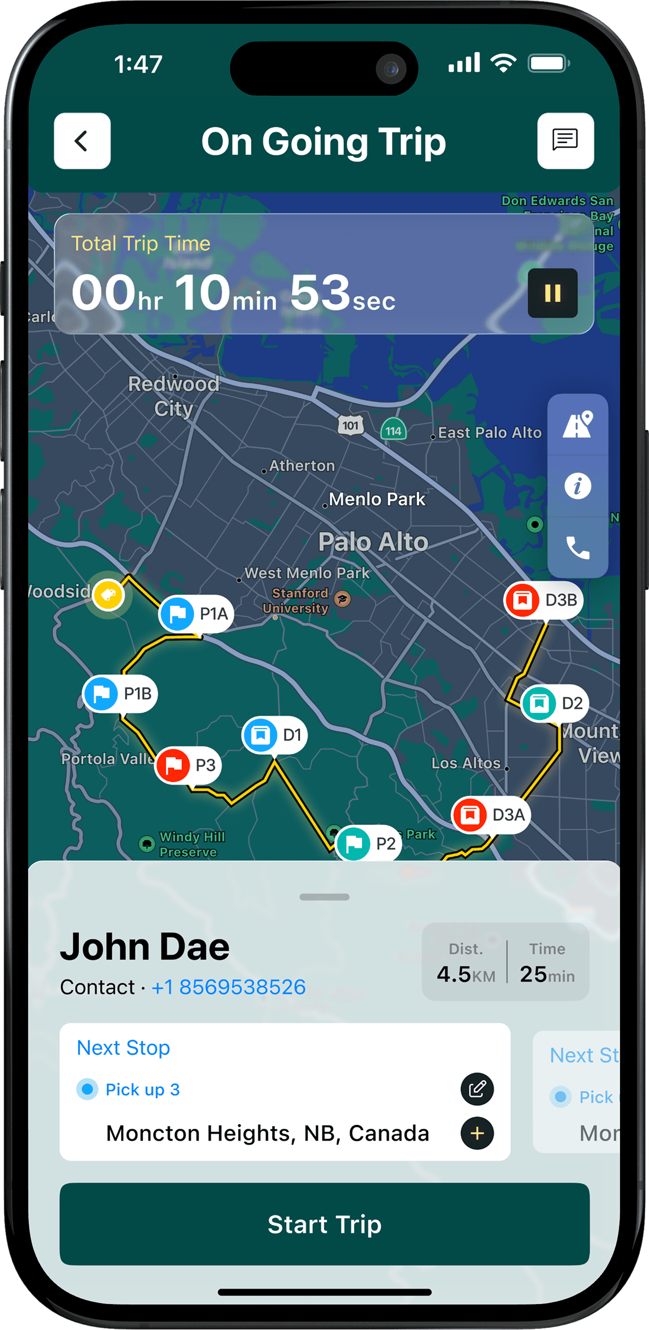 Ongoing trip mobile application